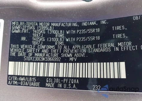 2019 Toyota Sienna Limited Premium 7 Passenger from USA, damaged, VIN 5TDYZ3DC9KS966992